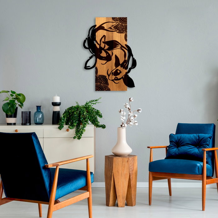 Wallity Fish Yang Escultura de Pared en Nogal y Negro